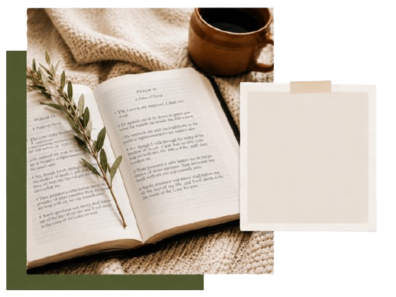 Open Bible showing Psalm 23